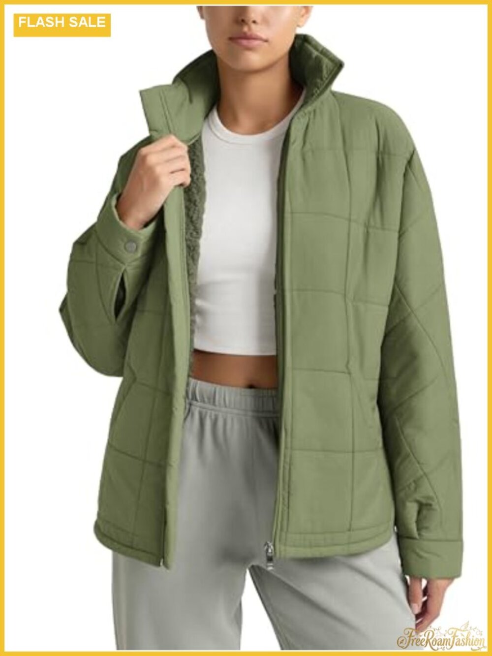 Sherpa Lined Insulated Jacket Full Zip Split Hem Long Sleeve Winter Coat with